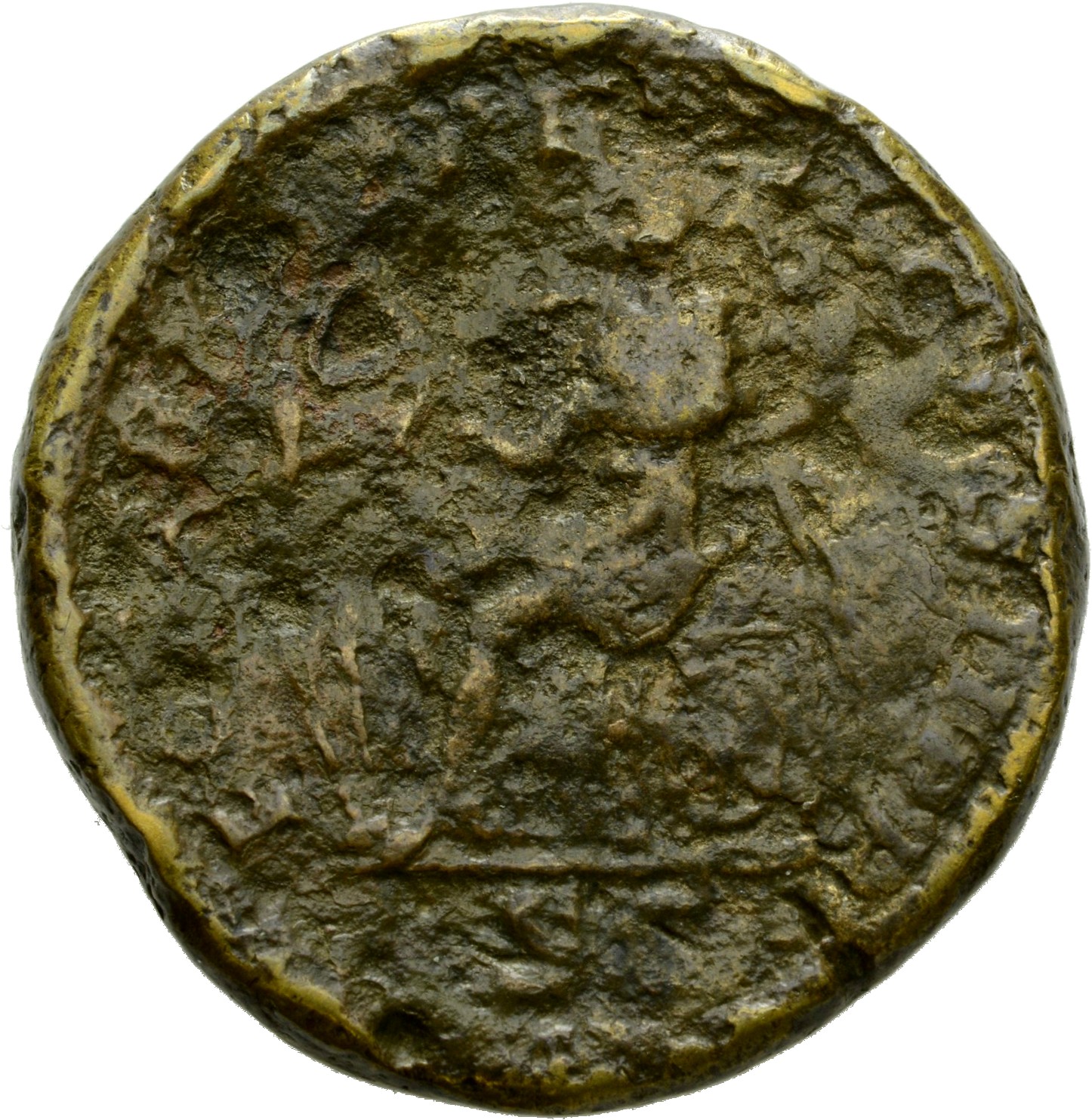 RIC IV Geta 168A Geta reverse — Fortuna, draped, seated left, holding rudder set on globe in right hand and cornucopiae in...