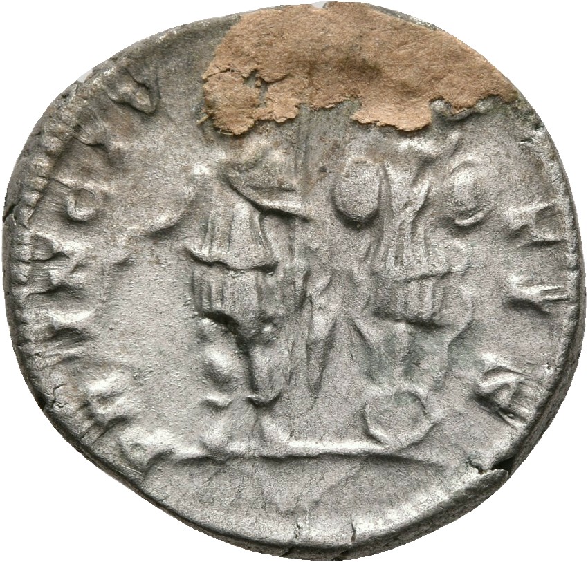 RIC IV Geta 18 Geta reverse, Geta, in military attire, standing left, holding branch in right hand and spear in left hand;...
