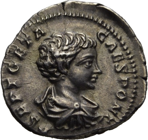 RIC IV Geta 23 Geta obverse, Bust of Geta, bare-headed, draped, cuirassed, right