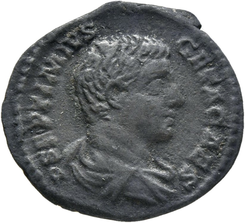 RIC IV Geta 34A Septimius Severus obverse — Bust of Geta, bare-headed, draped, cuirassed, right
