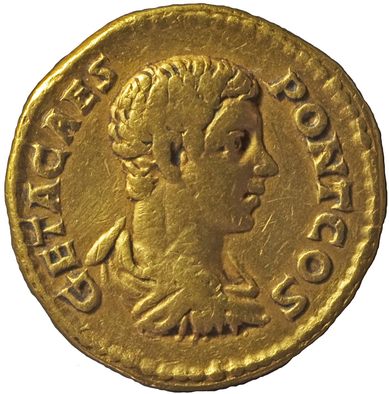 RIC IV Geta 37A (aureus) Geta obverse, Bust of Geta,bare-headed, draped, cuirassed, left