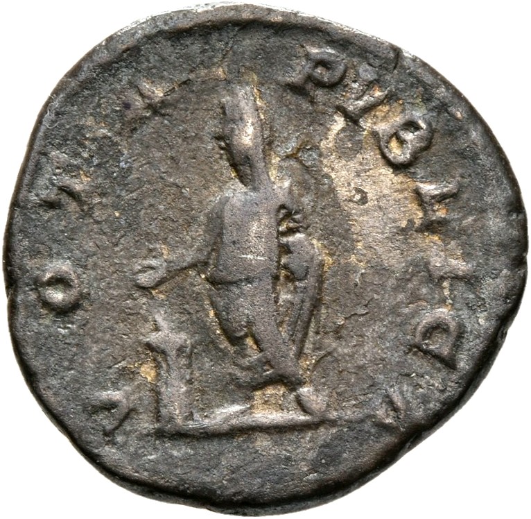 RIC IV Geta 38B Geta reverse, Geta, veiled, togate, standing left, sacrificing out of patera in right hand over tripod and...