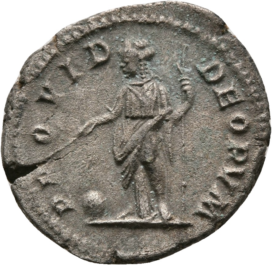 RIC IV Geta 51 Geta reverse, Providentia, draped, standing left, holding in right hand wand over globe set on ground and s...