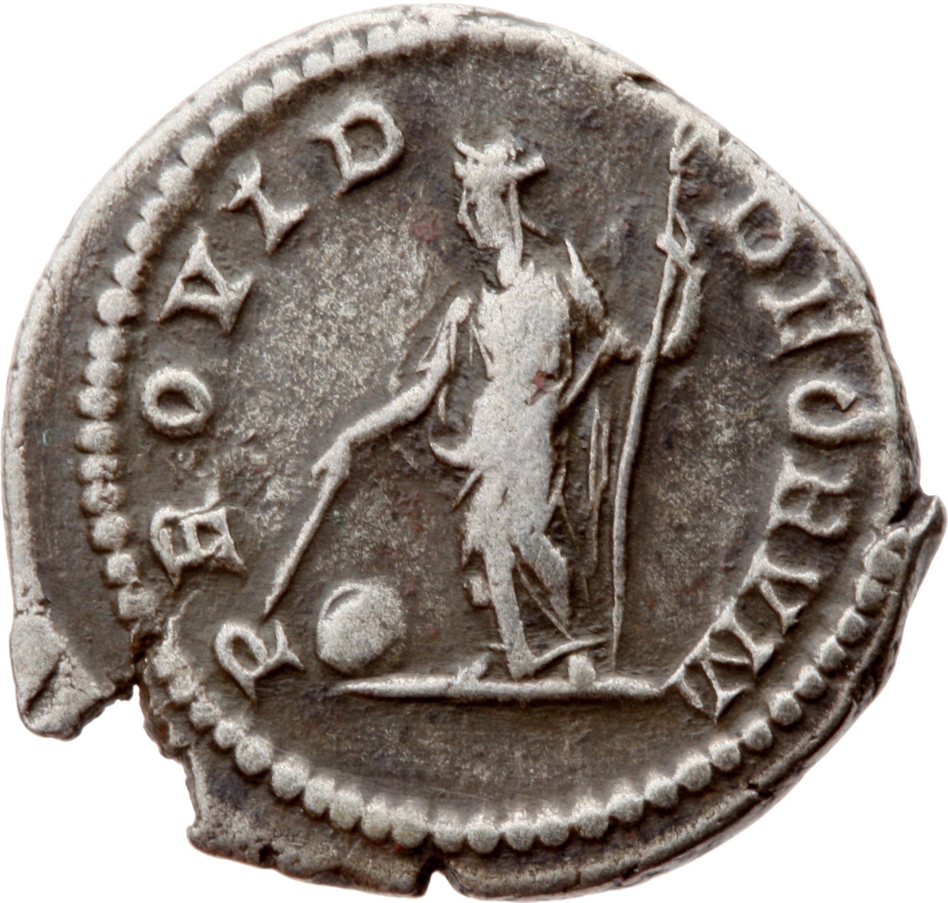 RIC IV Geta 51 Septimius Severus reverse — Providentia, draped, standing left, holding in right hand wand over globe set o...