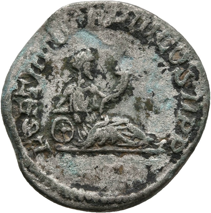 RIC IV Geta 77 Geta reverse, Fortuna, draped, reclining right, leaning on wheel and holding cornucopiae
