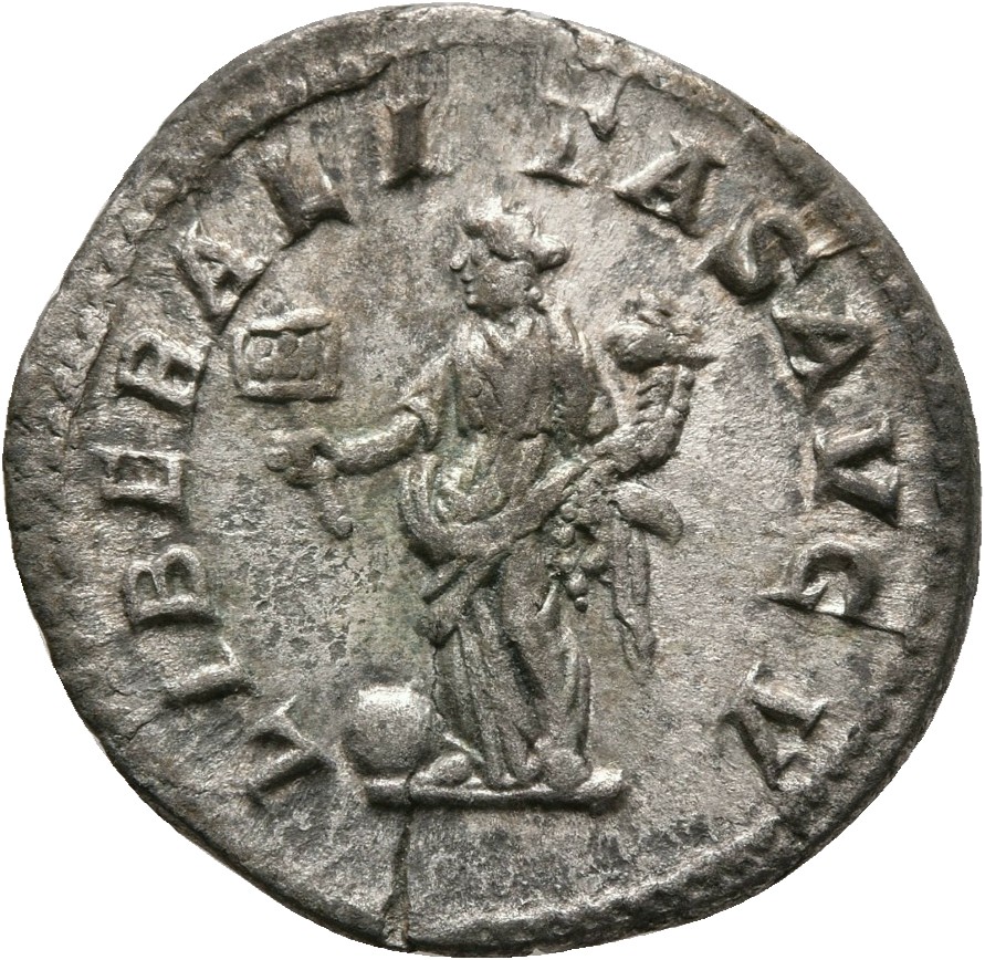 RIC IV Geta 89 Geta reverse, Liberalitas, draped, standing left, holding abacus in right hand and cornucopiae in left hand...