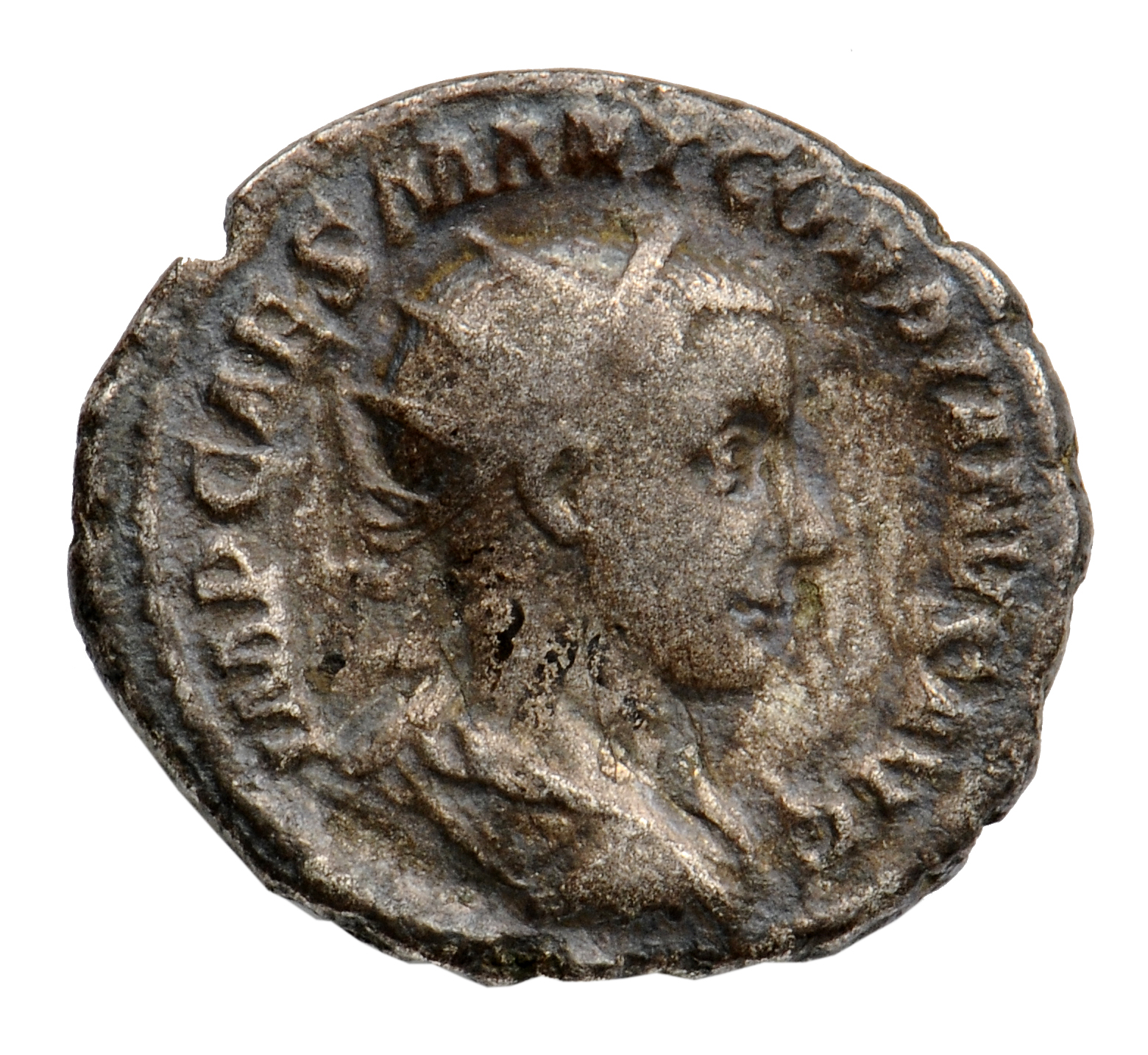 RIC IV Gordian III 1 Gordian III obverse, Bust of Gordian III, radiate, draped, cuirassed, right