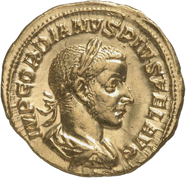 RIC IV Gordian III 108 Gordian III obverse, Bust of Gordian III, laureate, draped, cuirassed, right