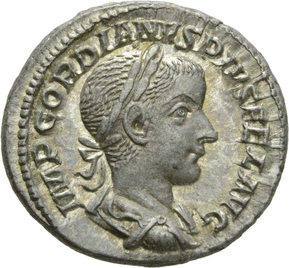 RIC IV Gordian III 115 Gordian III obverse, Bust of Gordian III, laureate, draped, cuirassed, right