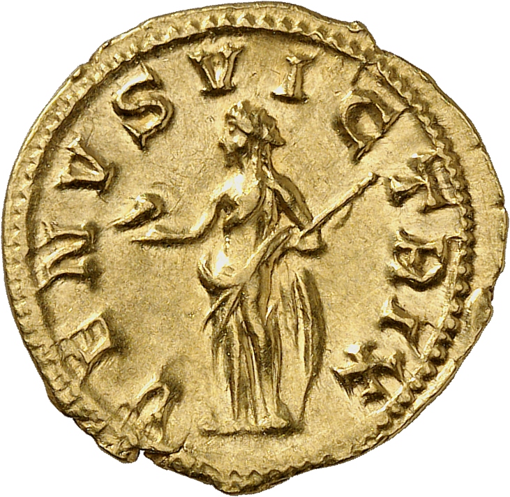 RIC IV Gordian III 125 Gordian III reverse, Venus, draped, standing left, leaning on shield, holding helmet in right hand ...