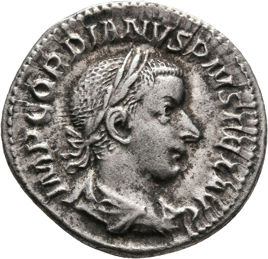 RIC IV Gordian III 127 Gordian III obverse — Bust of Gordian III, laureate, draped, cuirassed, right