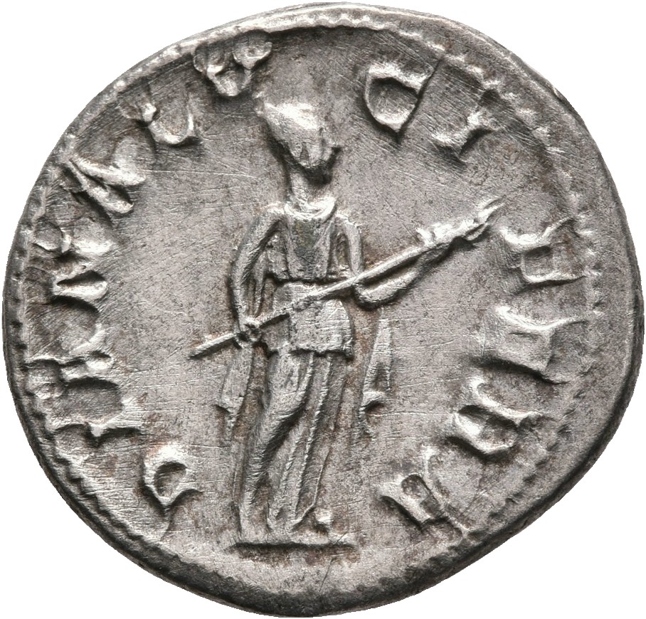 RIC IV Gordian III 127 Gordian III reverse — Diana, draped, standing right, holding lighted torch in right (?) hand