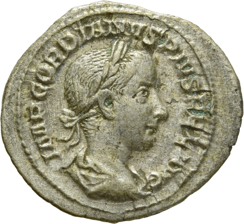 RIC IV Gordian III 129 Gordian III obverse, Bust of Gordian III, laureate, draped, cuirassed, right
