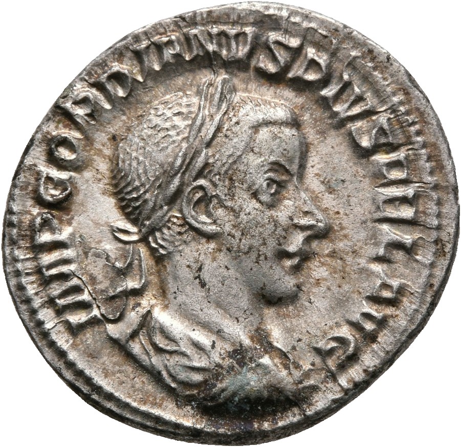 RIC IV Gordian III 130 Gordian III obverse, Bust of Gordian III, laureate, draped, cuirassed, right