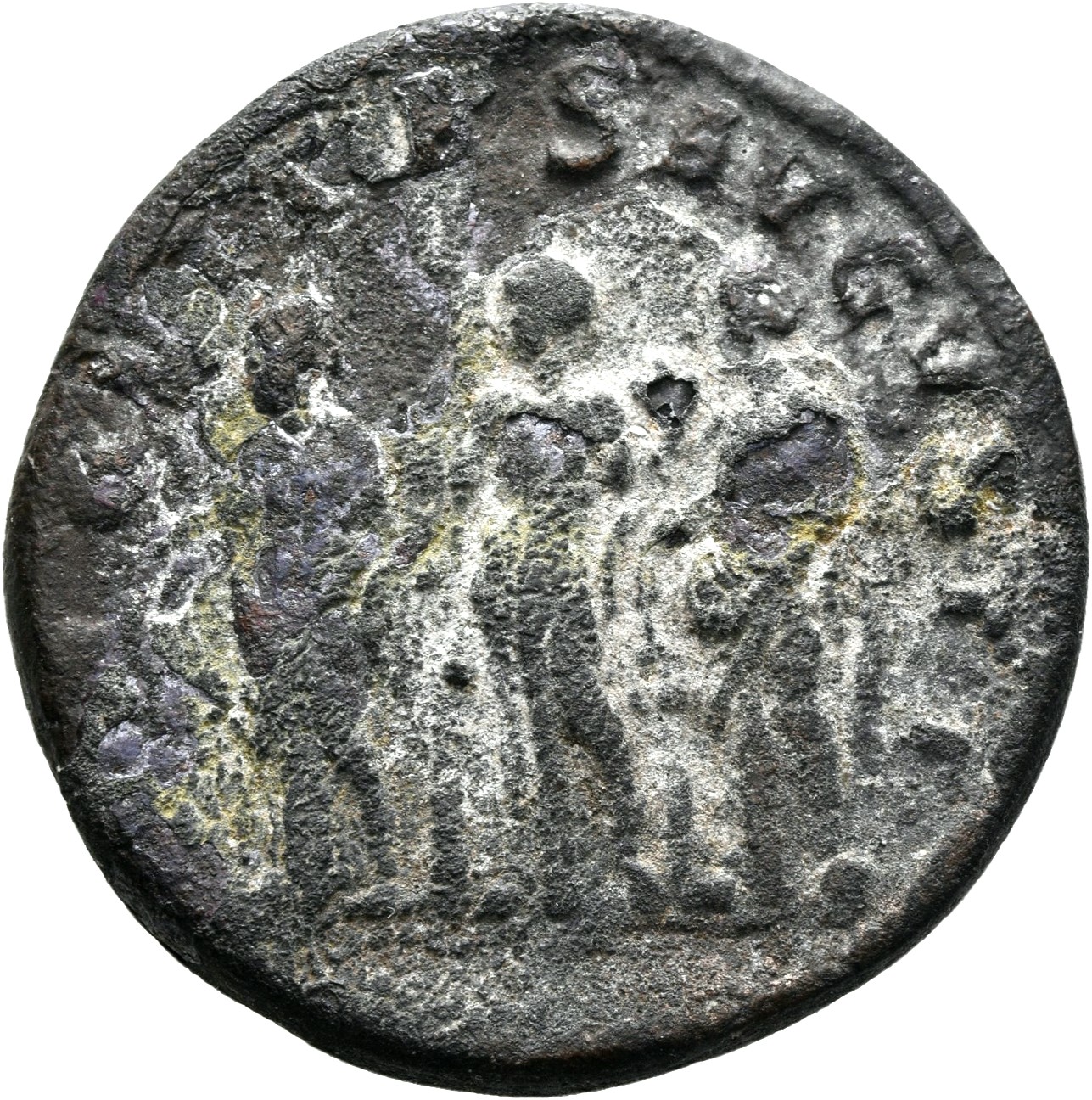 RIC IV Gordian III 134B Gordian III reverse, The Three Monetae, all draped, standing front, heads left, each holding scale...