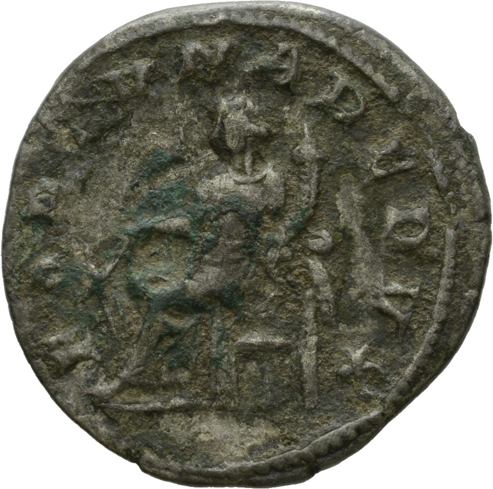 RIC IV Gordian III 144 Gordian III reverse, Fortuna, draped, seated left, holding rudder set on ground in right hand and c...