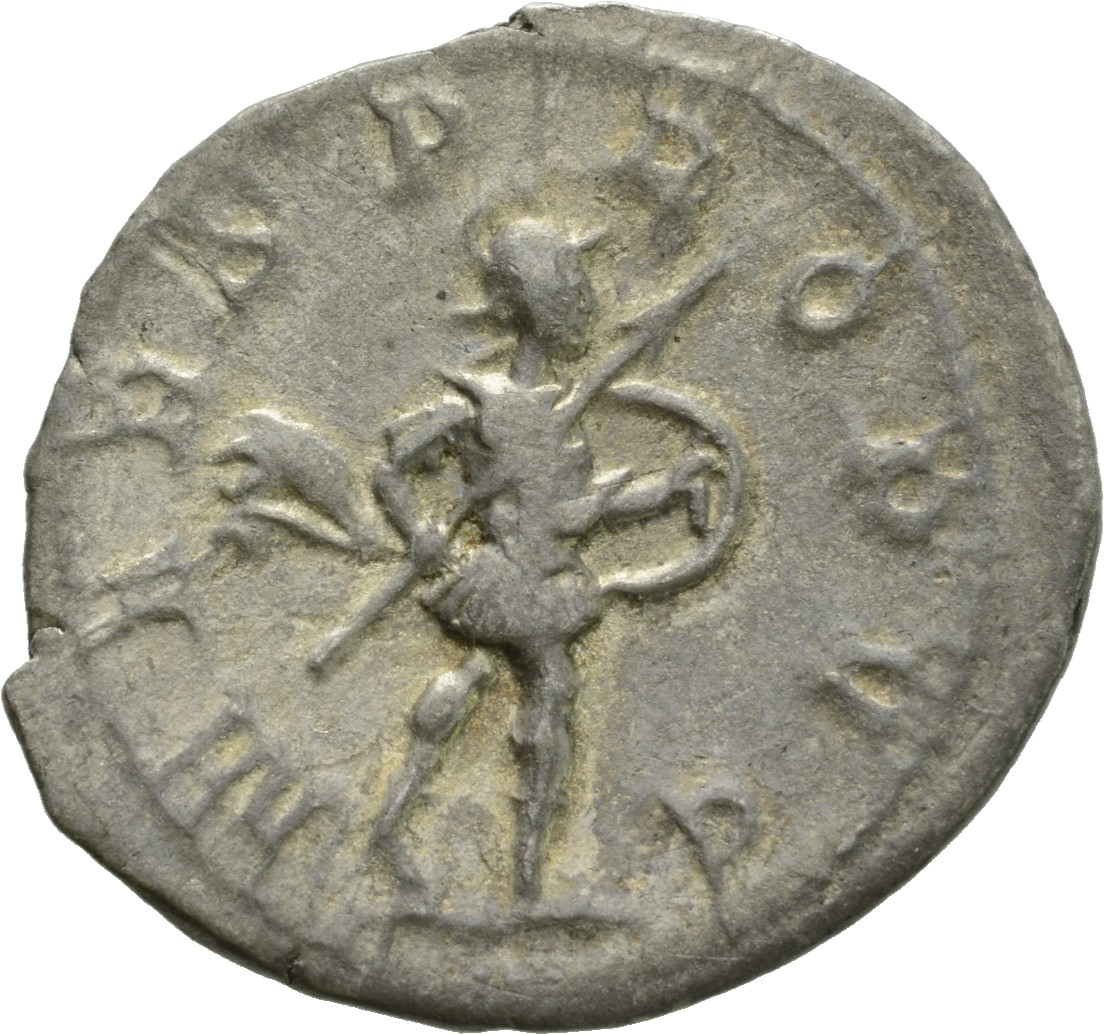 RIC IV Gordian III 145 Gordian III reverse, Mars, helmeted, in military attire, hastening right, holding transverse spear ...
