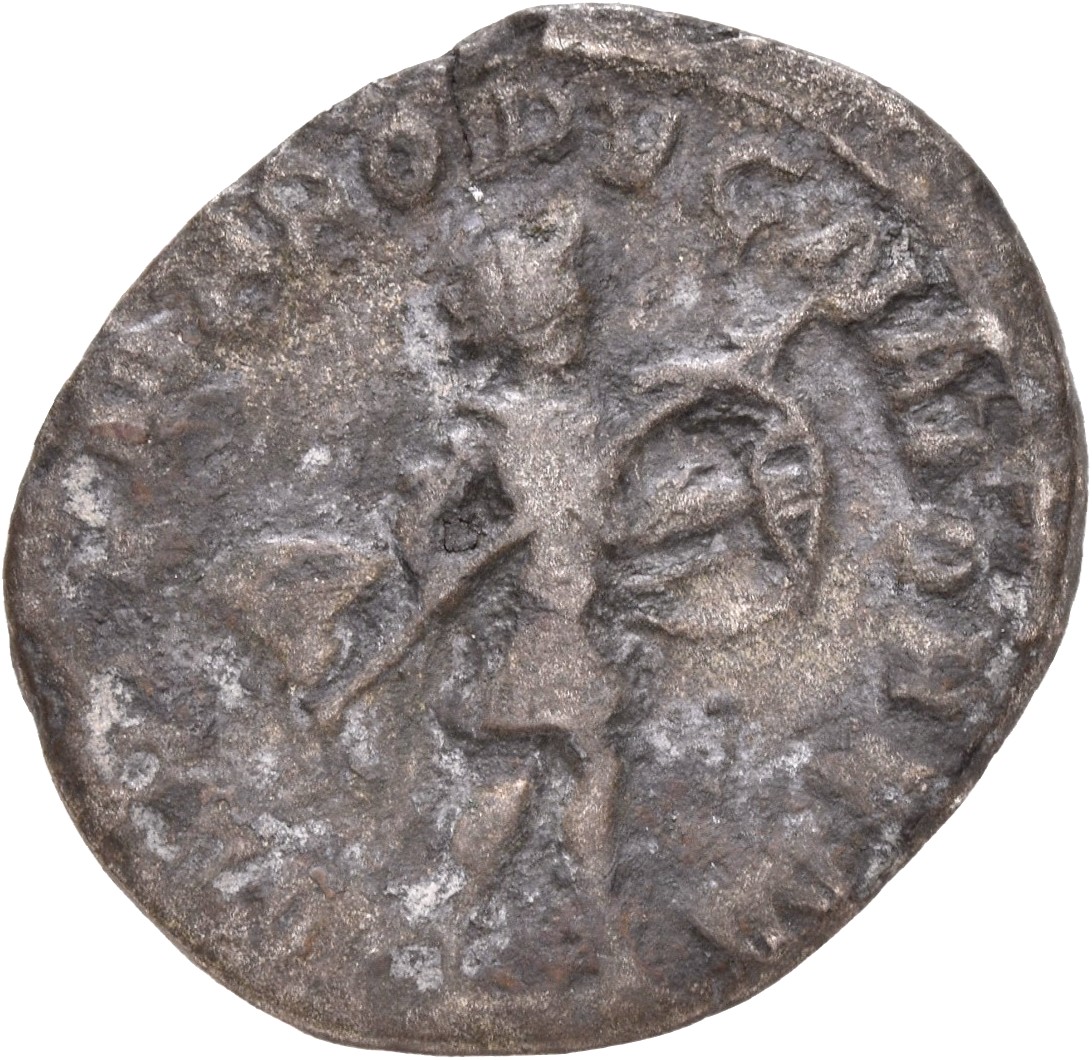 RIC IV Gordian III 145 Gordian III reverse — Mars, helmeted, in military attire, hastening right, holding transverse spear...