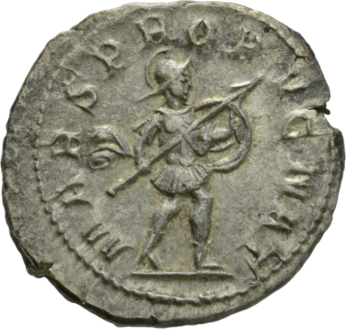 RIC IV Gordian III 146 Gordian III reverse, Mars, helmeted, in military attire, hastening right, holding transverse spear ...