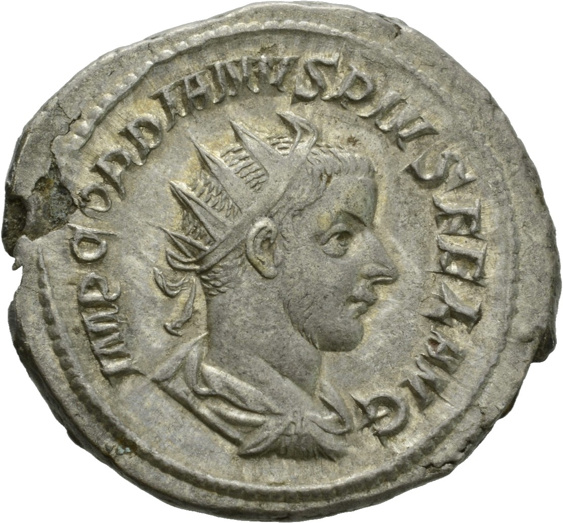 RIC IV Gordian III 146 Gordian III obverse, Bust of Gordian III, radiate, draped, cuirassed, right