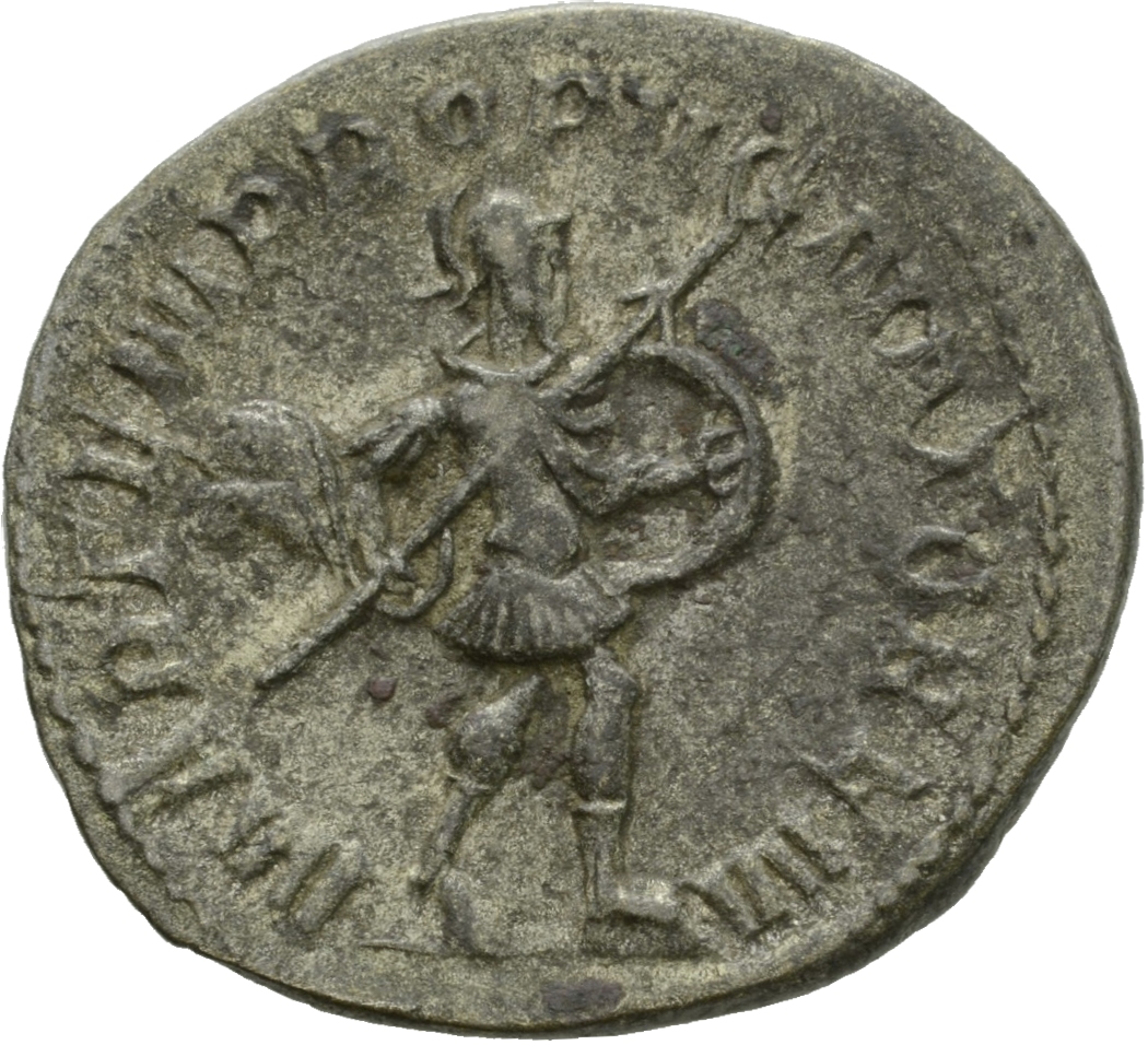 RIC IV Gordian III 147 Gordian III reverse, Mars, helmeted, in military attire, hastening right, holding transverse spear ...