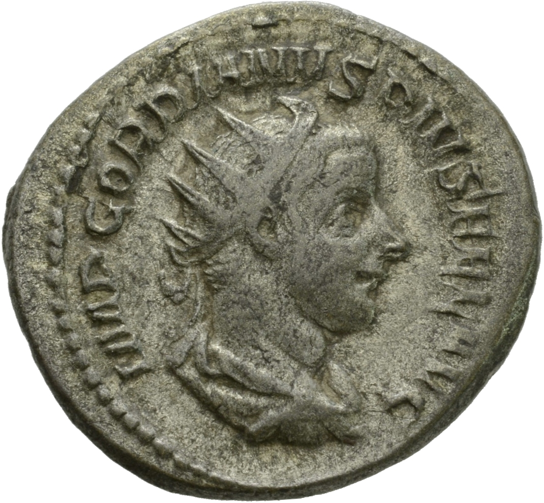 RIC IV Gordian III 147 Gordian III obverse, Bust of Gordian III, radiate, draped, cuirassed, right