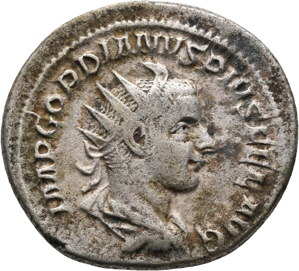 RIC IV Gordian III 147 Gordian III obverse — Bust of Gordian III, radiate, draped, cuirassed, right