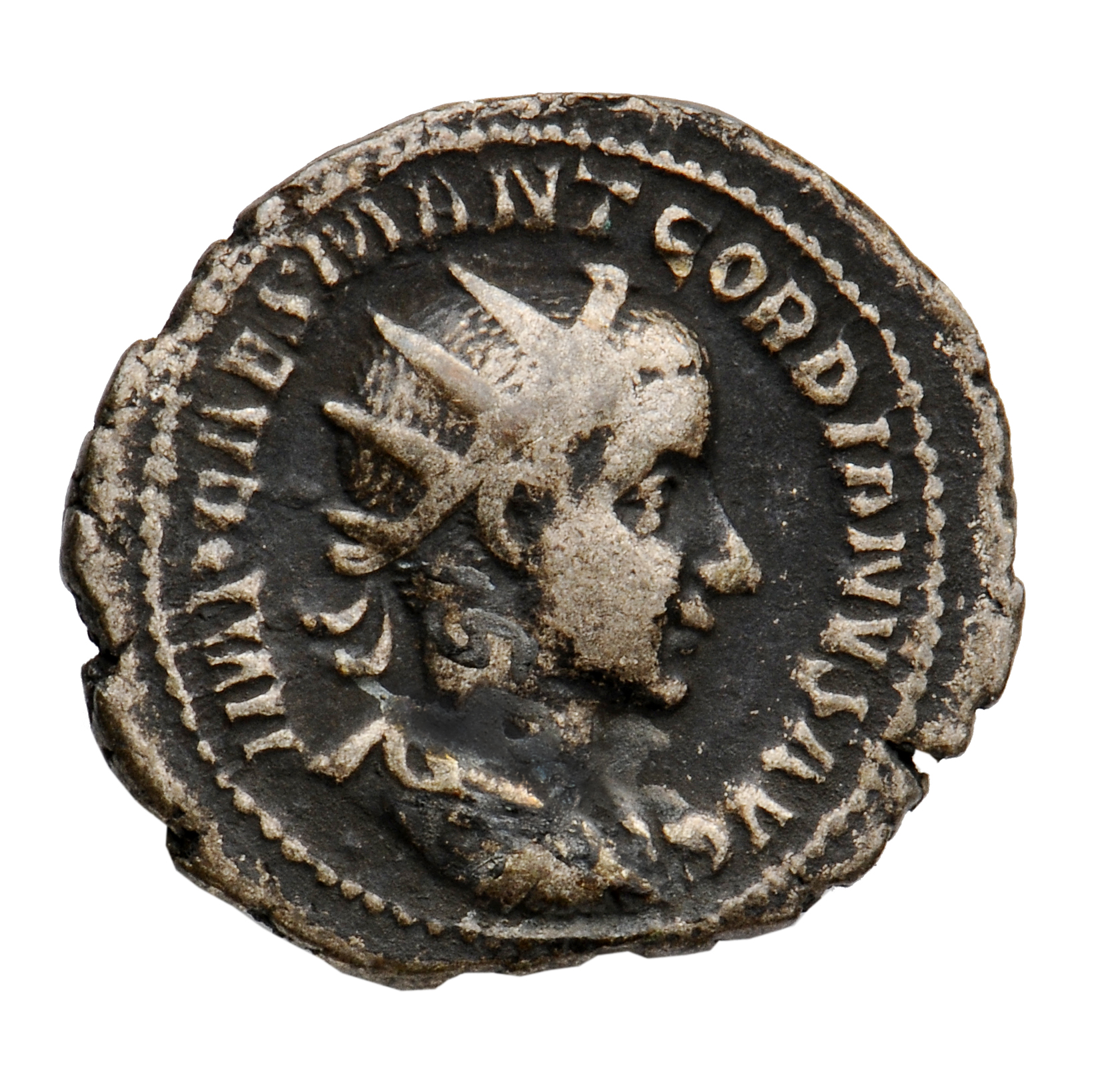 RIC IV Gordian III 15 Gordian III obverse, Bust of Gordian III, radiate, draped, cuirassed, right
