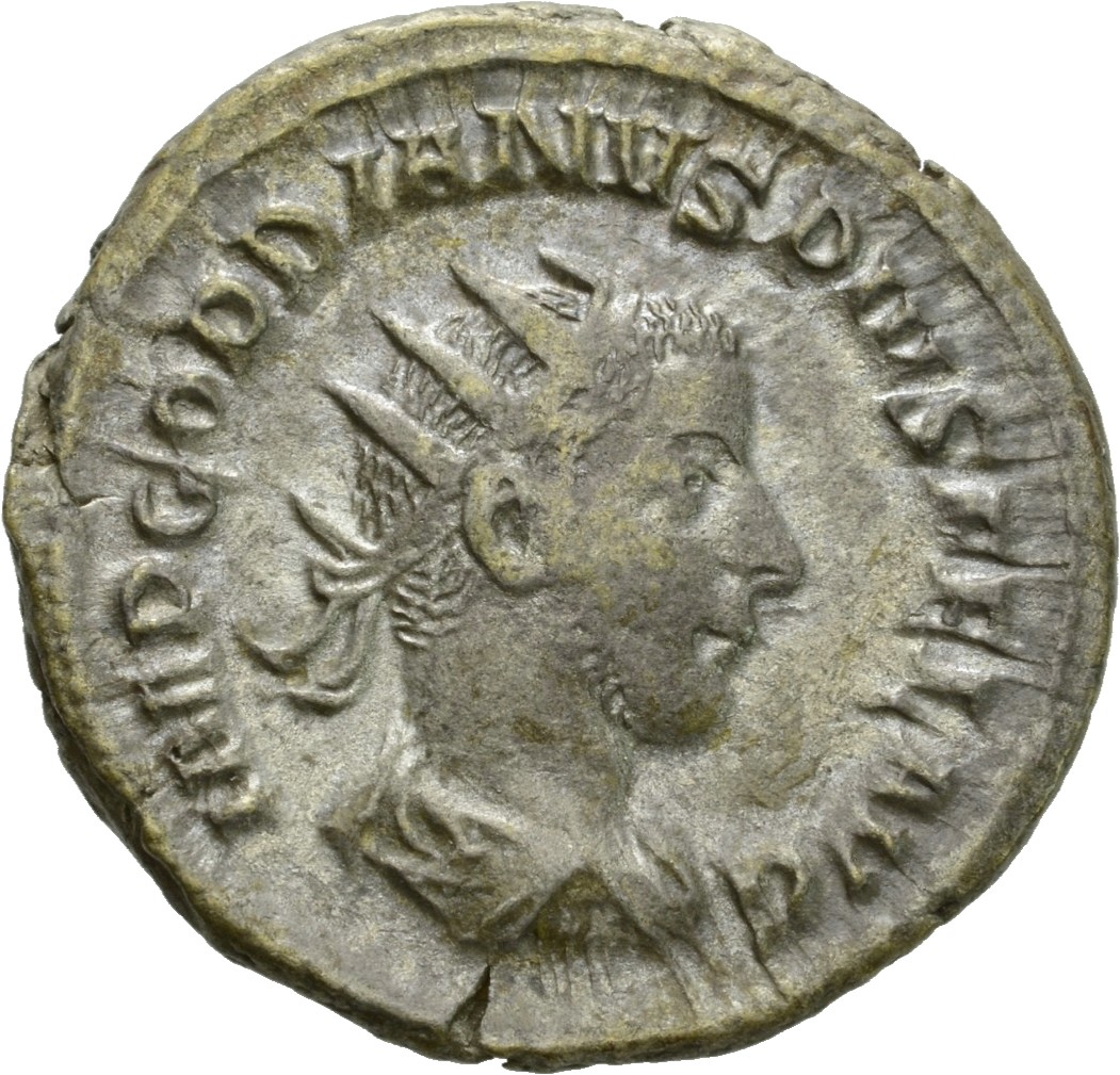 RIC IV Gordian III 150 Gordian III obverse, Bust of Gordian III, radiate, draped, cuirassed, right