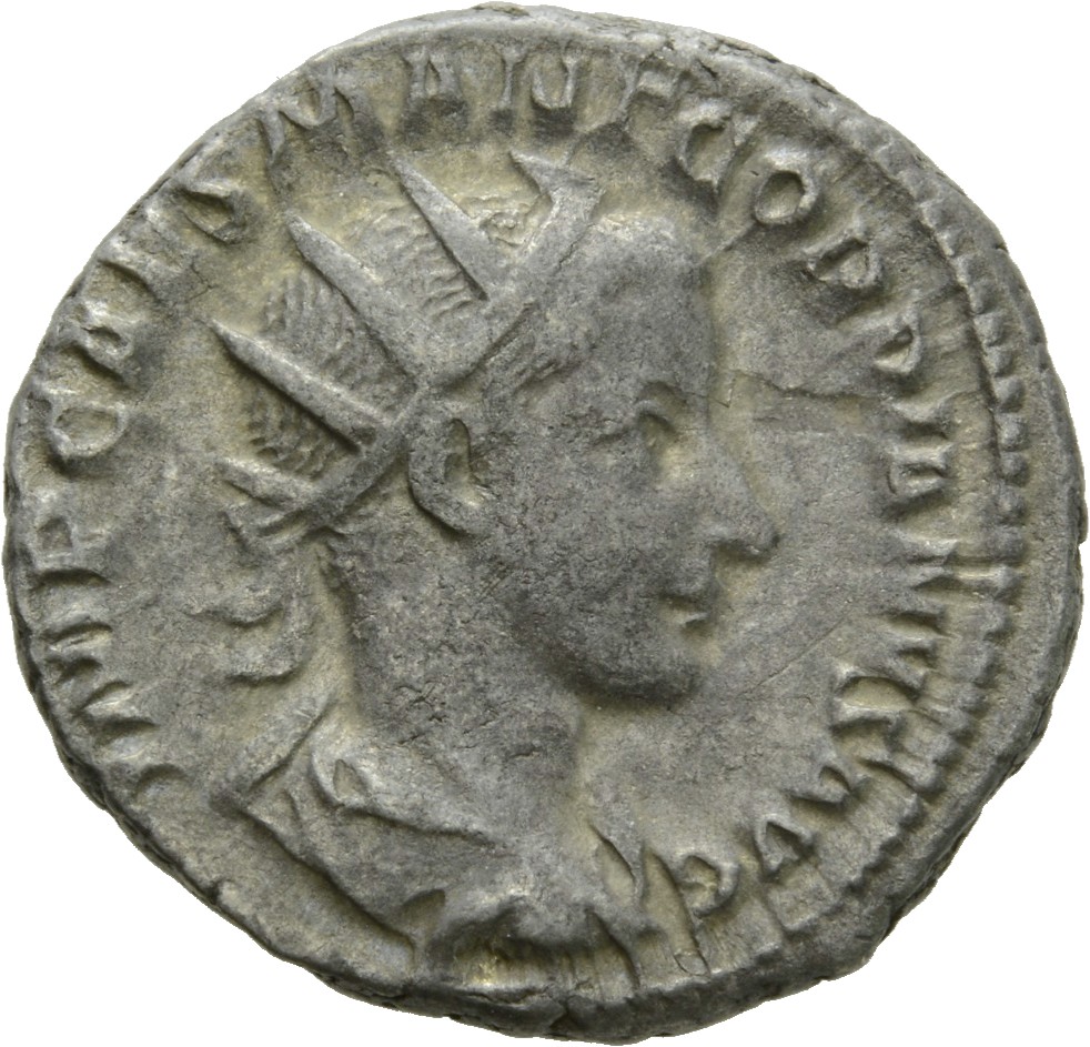 RIC IV Gordian III 16 Gordian III obverse, Bust of Gordian III, radiate, draped, cuirassed, right