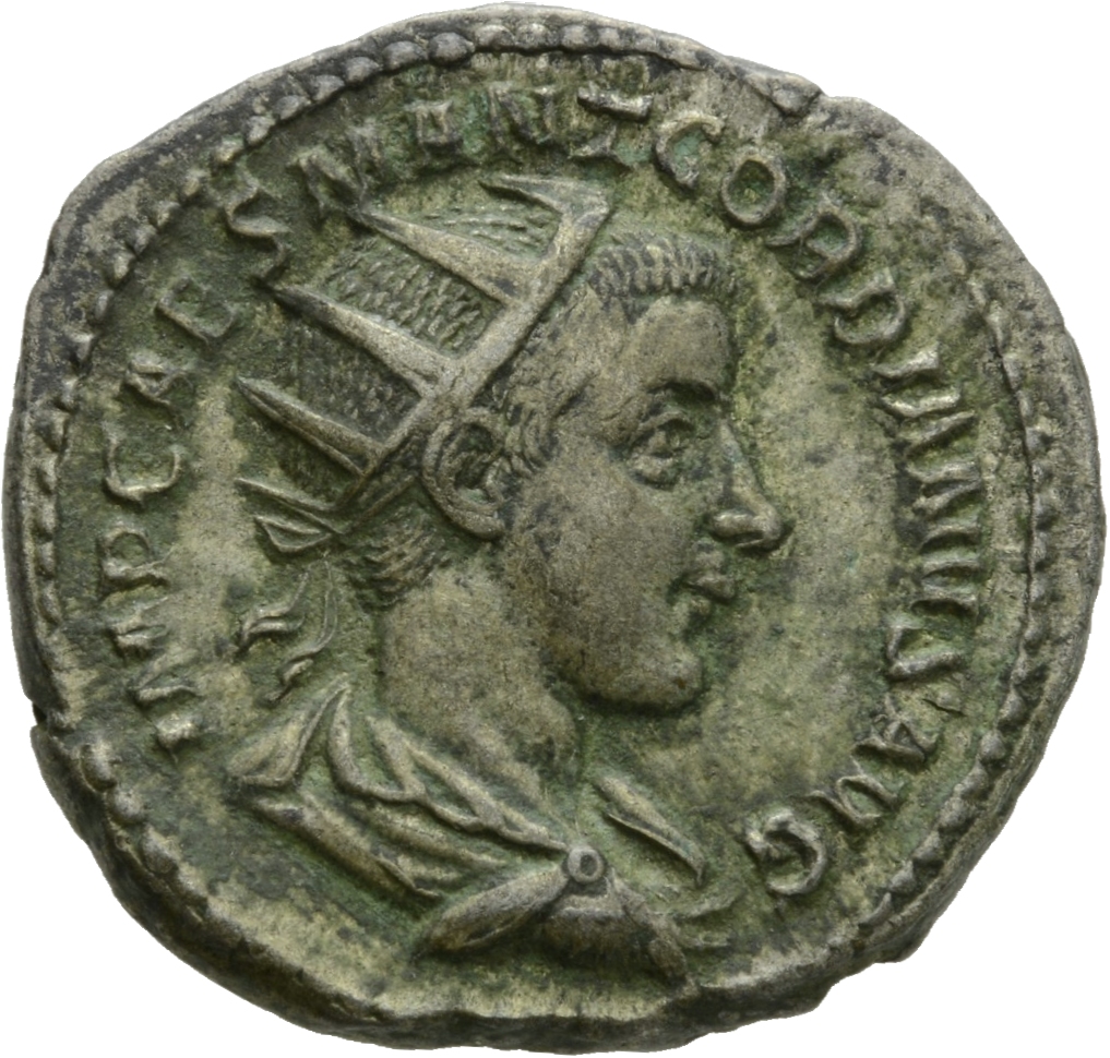 RIC IV Gordian III 17 Gordian III obverse, Bust of Gordian III, radiate, draped, cuirassed, right