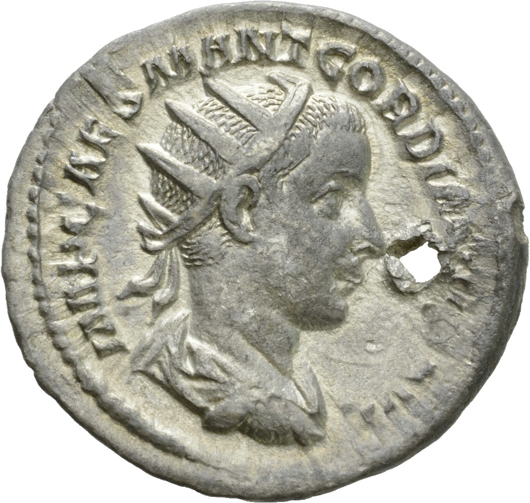 RIC IV Gordian III 2 Gordian III obverse, Bust of Gordian III, radiate, draped, cuirassed, right