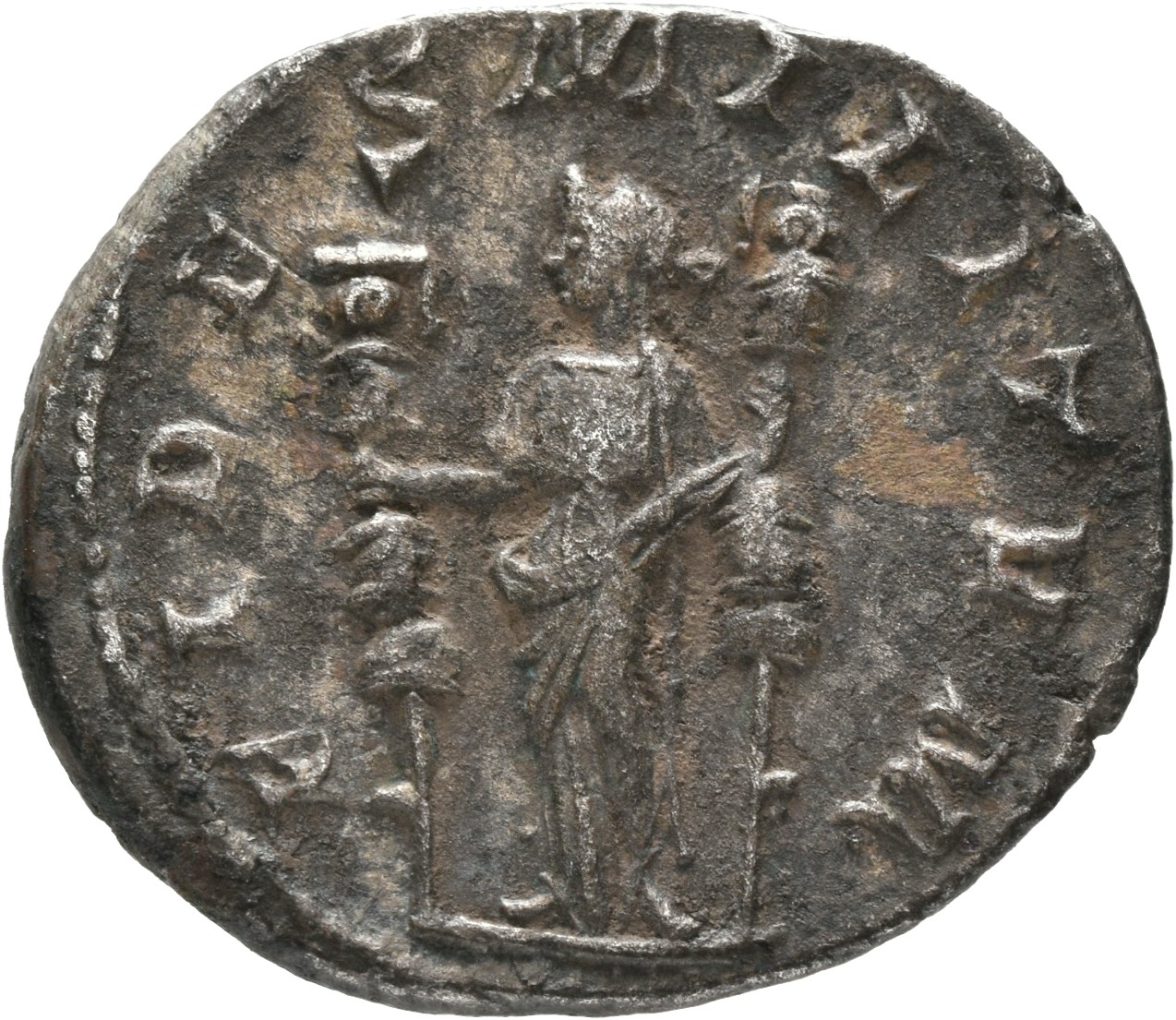 RIC IV Gordian III 209 Gordian III reverse, Fides, draped, standing left, holding a standard in each hand