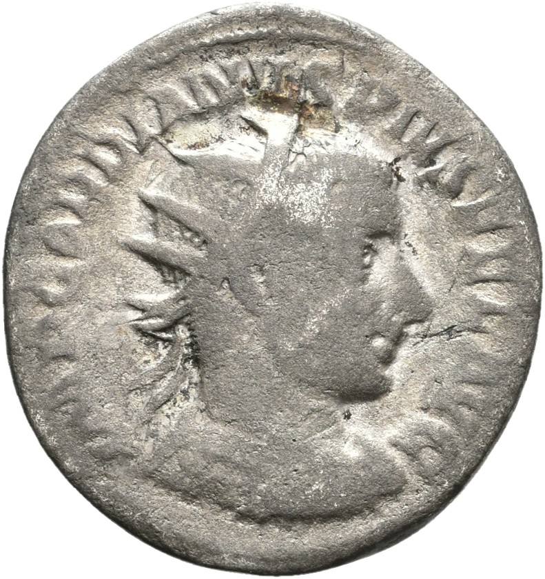 RIC IV Gordian III 209b Gordian III obverse, Bust of Gordian III, radiate, draped, cuirassed, right