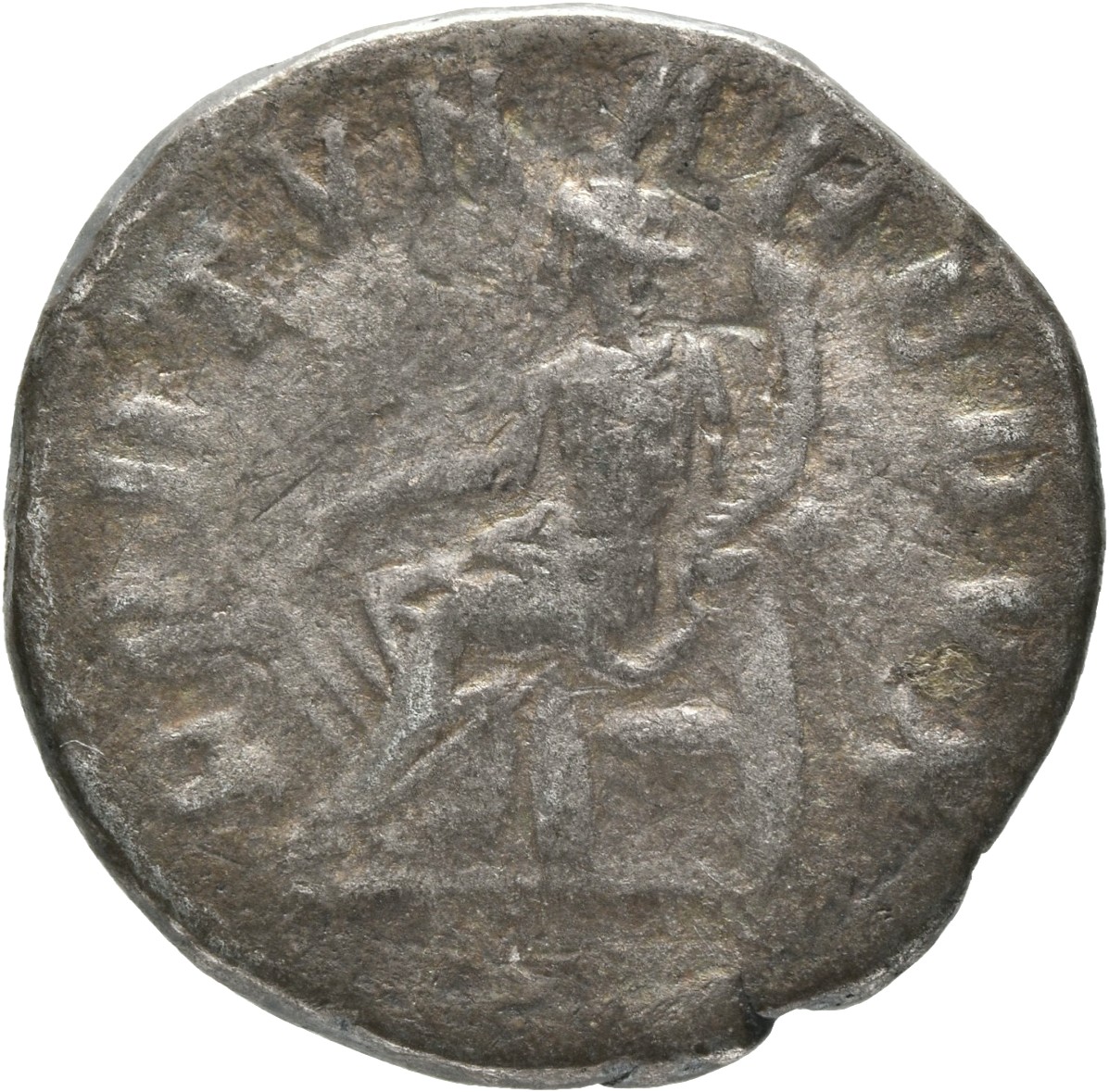RIC IV Gordian III 210 Gordian III reverse, Fortuna, draped, seated left, holding rudder set on ground in right hand and c...