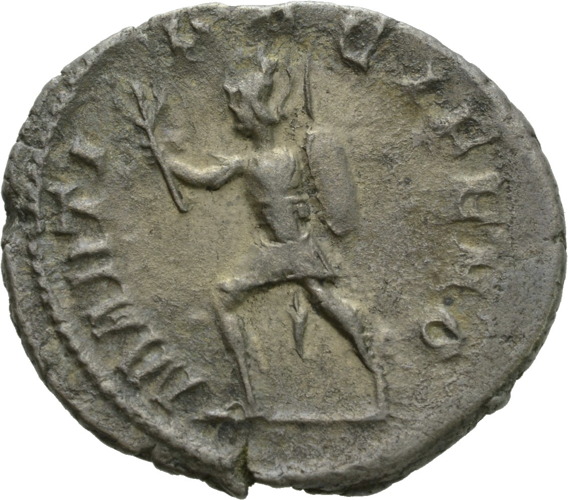 RIC IV Gordian III 212 Gordian III reverse, Mars, helmeted, in military attire, hastening left, wearing shield on left arm...