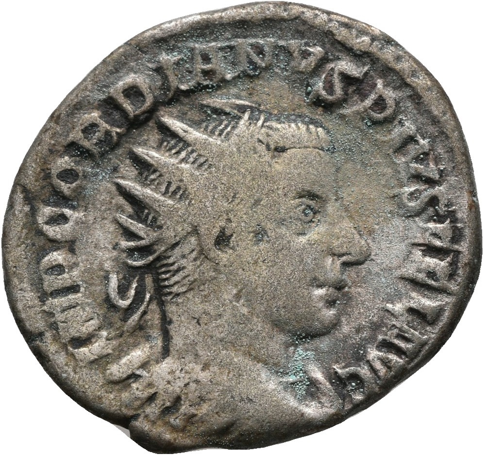 RIC IV Gordian III 216e Gordian III obverse, Bust of Gordian III, radiate, cuirassed, seen from behind, right