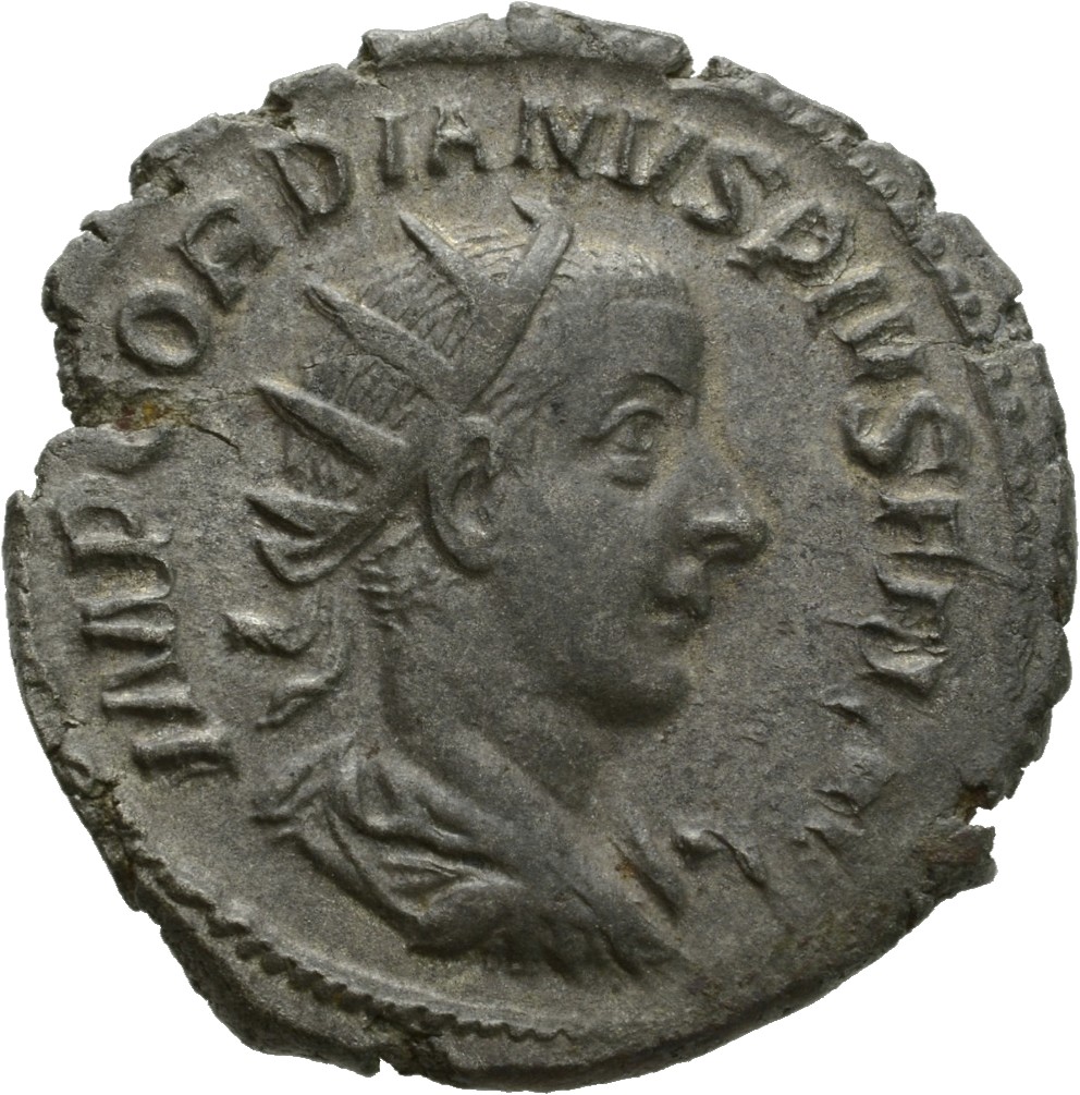RIC IV Gordian III 237 Gordian III obverse, Bust of Gordian III, radiate, draped, cuirassed, right