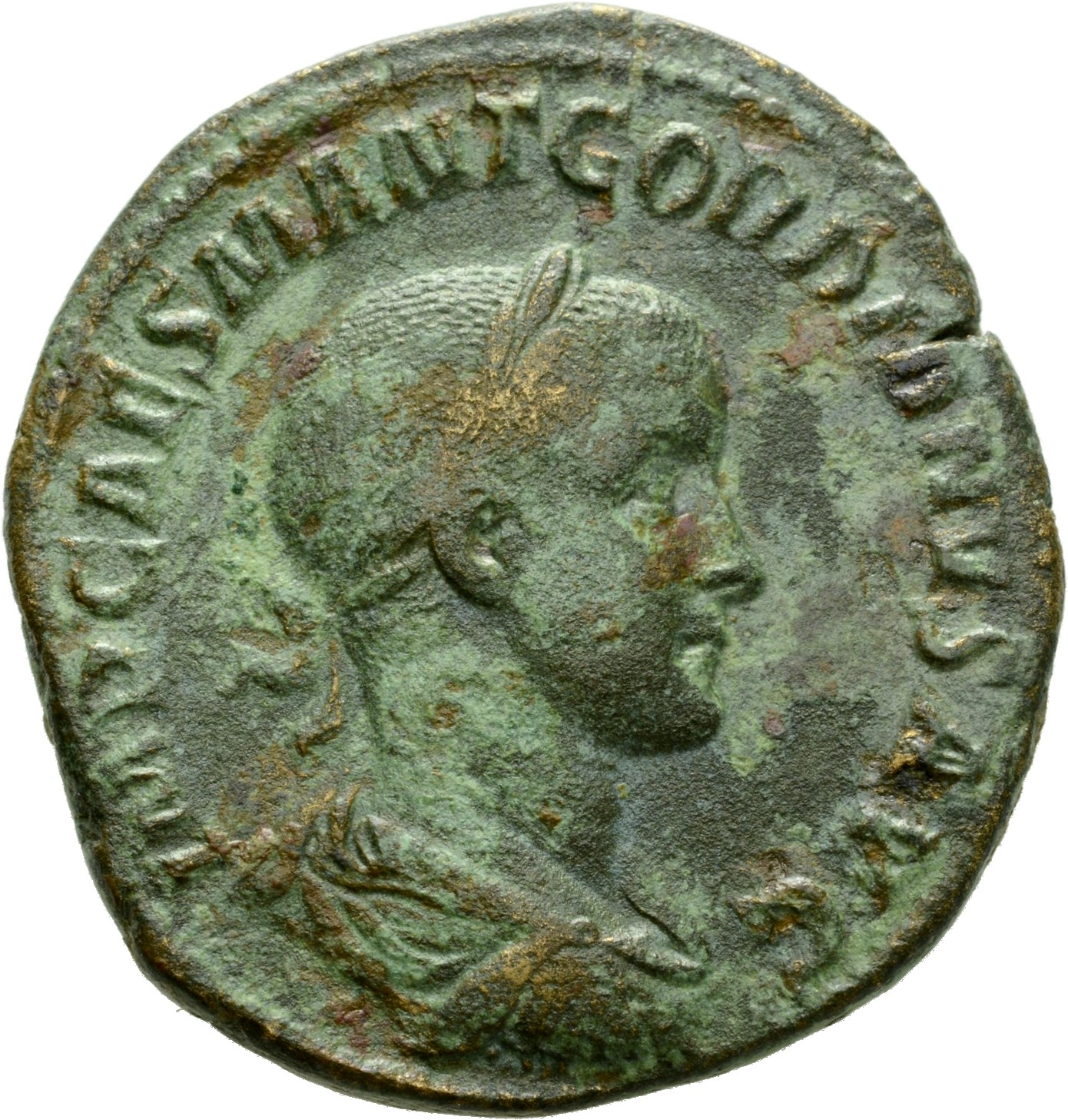 RIC IV Gordian III 254A Gordian III obverse, Bust of Gordian III, laureate, draped, cuirassed, right