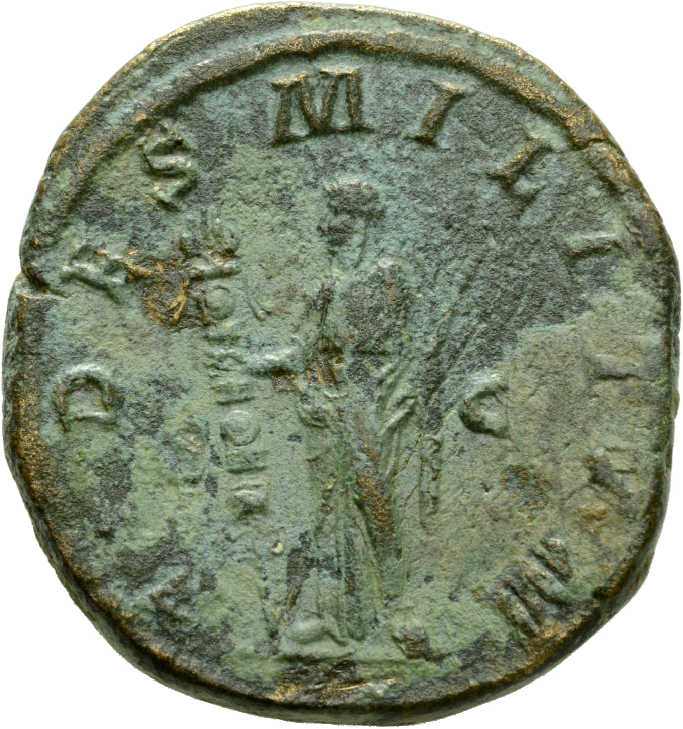RIC IV Gordian III 254A Gordian III reverse, Fides, draped, standing front, head left, holding vertical standard in right ...