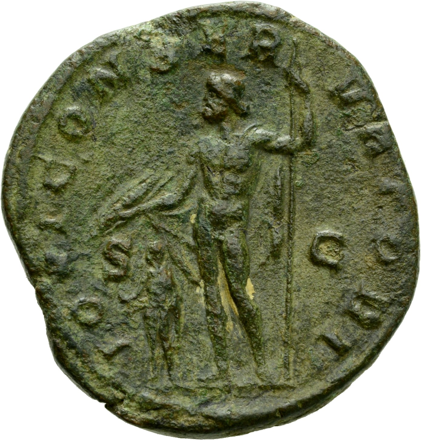 RIC IV Gordian III 255A Gordian III reverse, Jupiter, nude, standing front, head left, holding vertical sceptre in left ha...