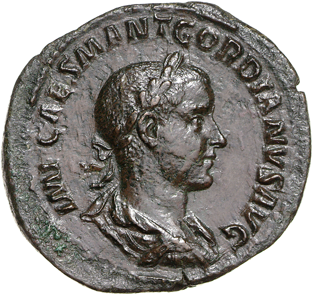RIC IV Gordian III 256A Gordian III obverse, Bust of Gordian III, laureate, draped, cuirassed, right