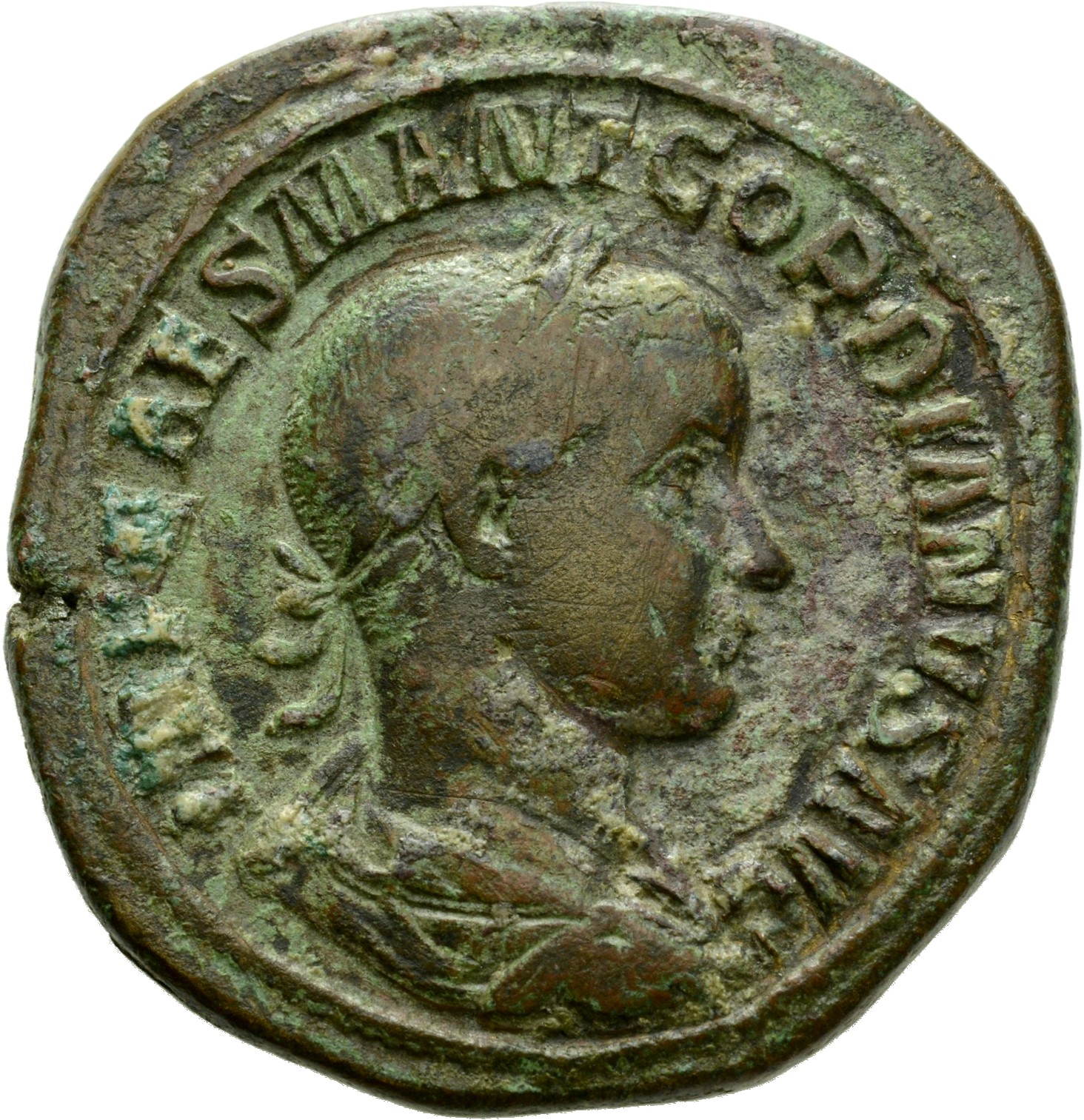 RIC IV Gordian III 256A Gordian III obverse — Bust of Gordian III, laureate, draped, cuirassed, right