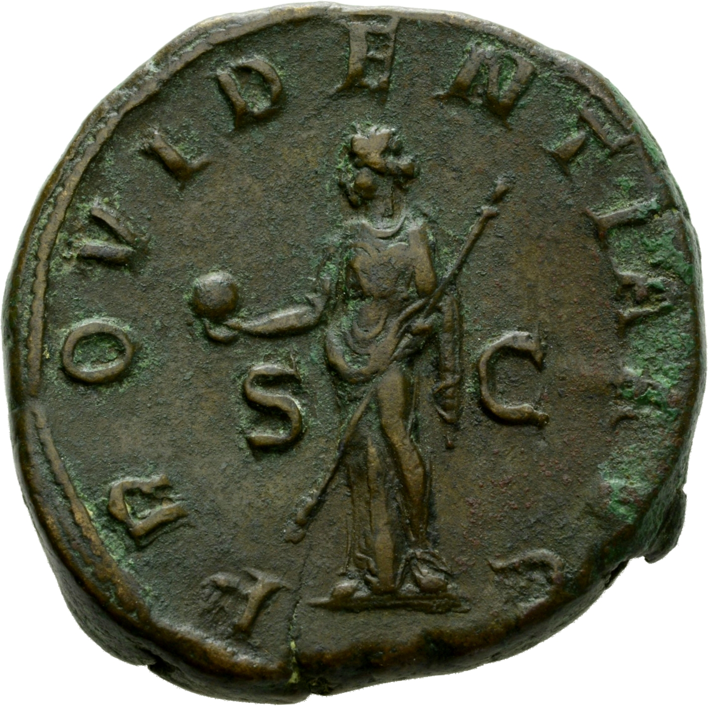 RIC IV Gordian III 257A Gordian III reverse, Providentia, draped, standing front, head left, holding globe in extended rig...