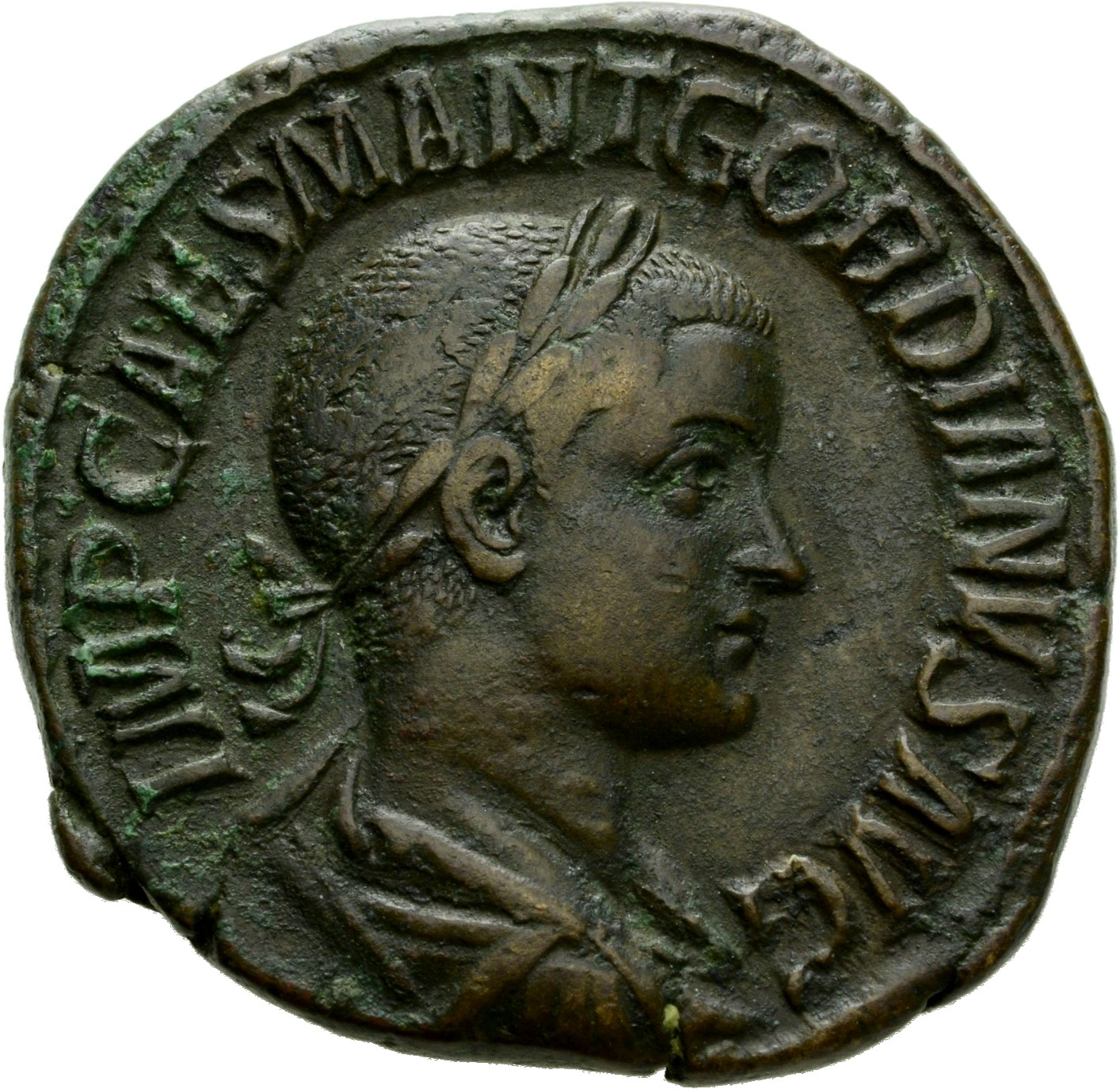 RIC IV Gordian III 257A Gordian III obverse, Bust of Gordian III, laureate, draped, cuirassed, right