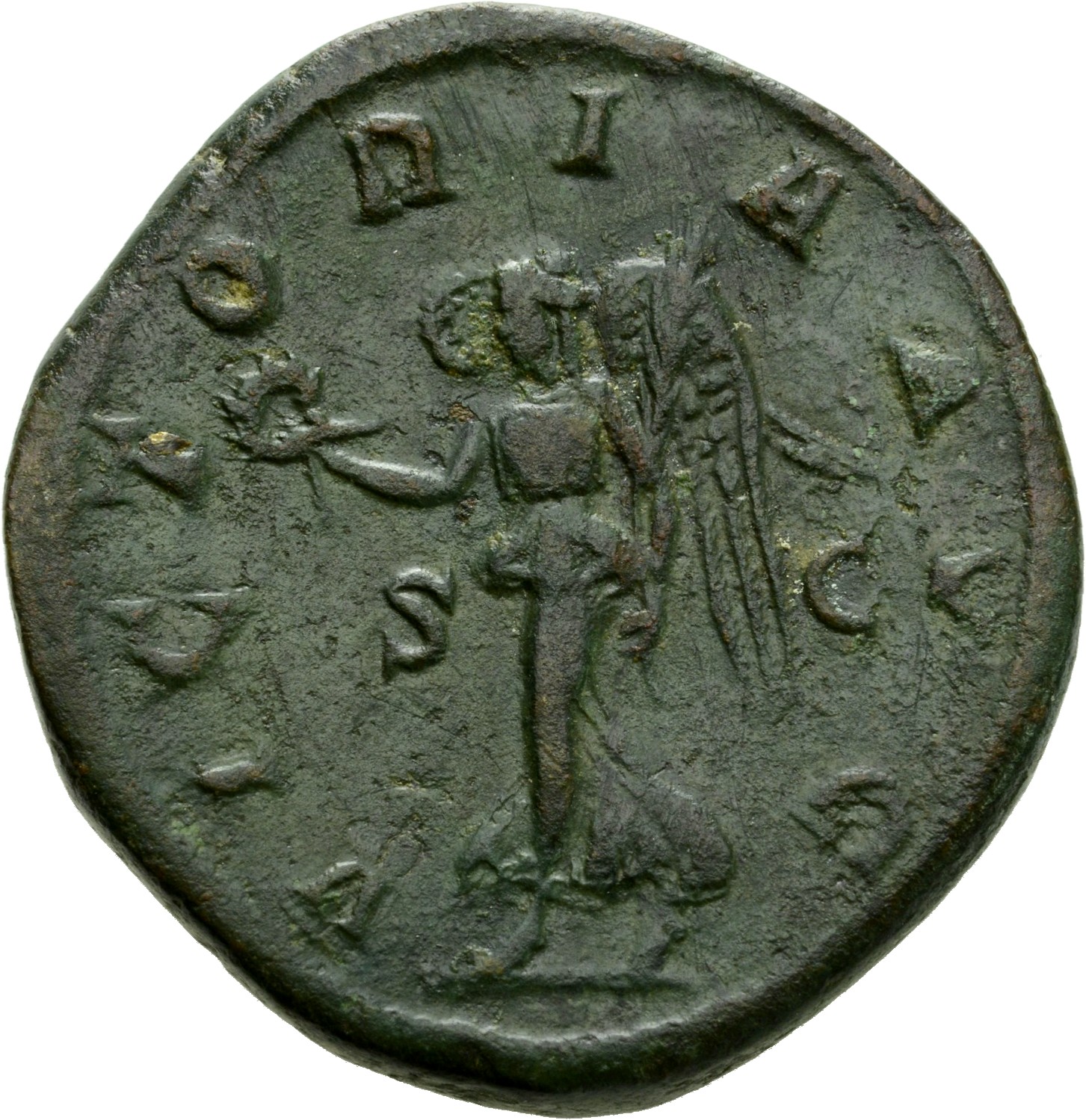 RIC IV Gordian III 258A Gordian III reverse, Victory, winged, draped, advancing left, holding wreath in extended right han...