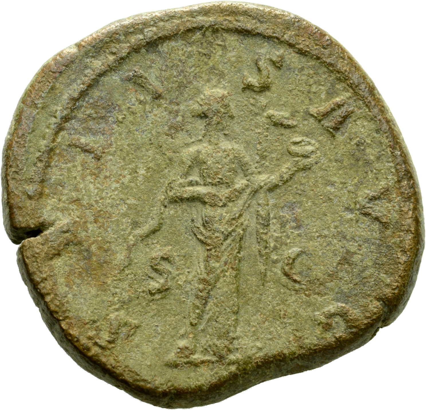 RIC IV Gordian III 260A Gordian III reverse, Salus, draped, standing left, feeding snake held in both arms