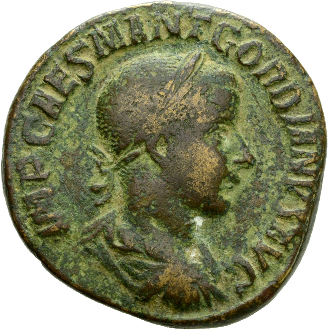 RIC IV Gordian III 267A Gordian III obverse, Bust of Gordian III, laureate, draped, cuirassed, right