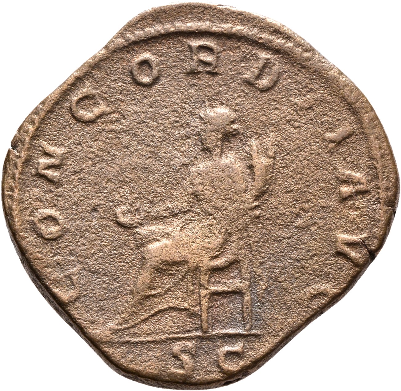 RIC IV Gordian III 268 Gordian III reverse, Concordia, draped, seated left on throne, holding patera in extended right han...