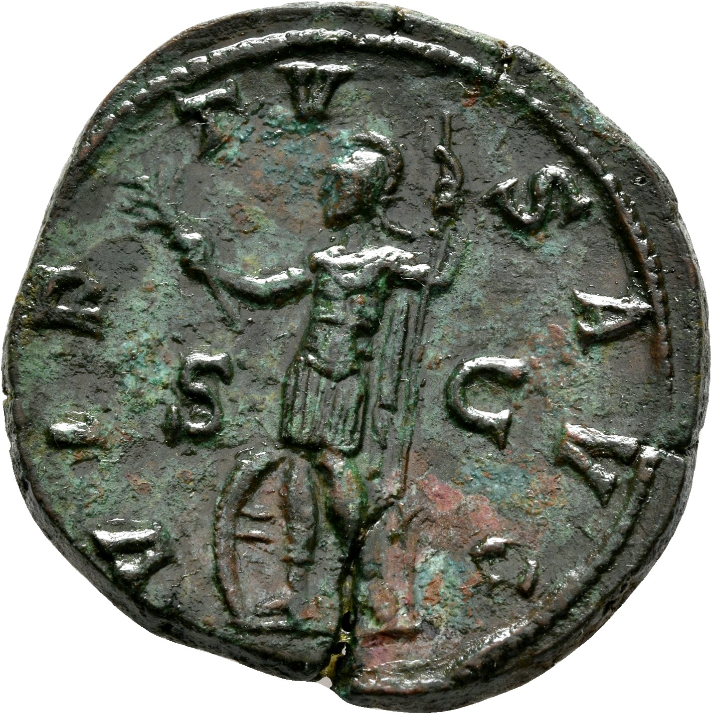 RIC IV Gordian III 273A Gordian III reverse, Virtus, helmeted, in military attire, standing front, head left, holding bran...